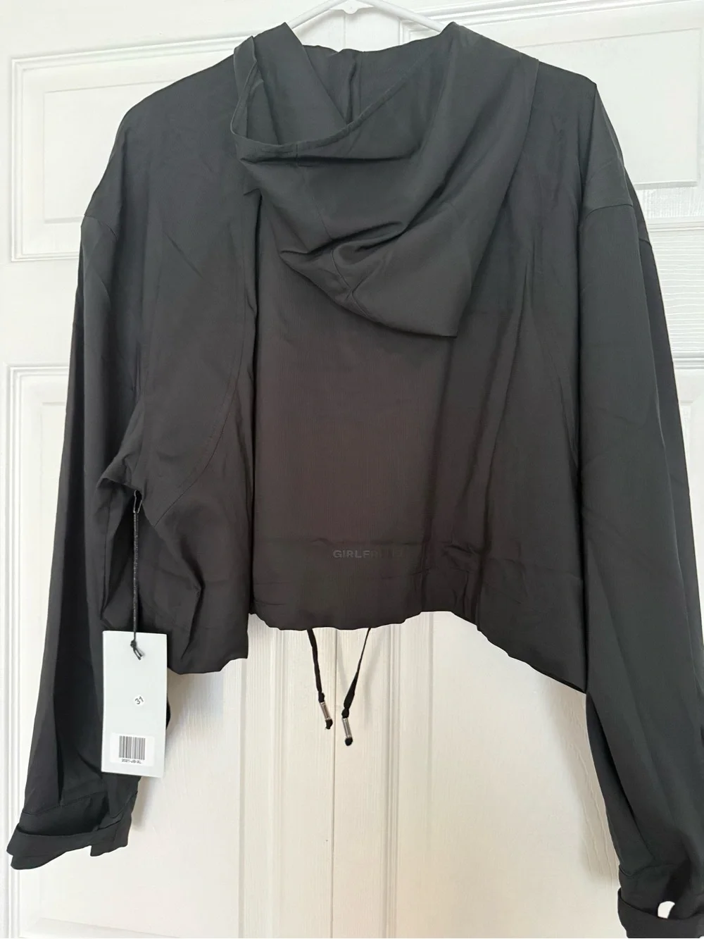 girlfriend collective Black Cropped Hooded Bomber Jacket